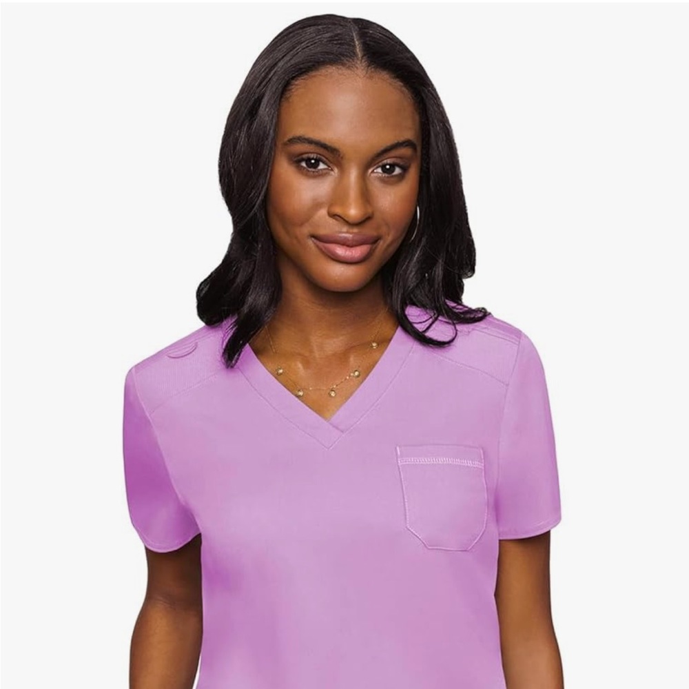Med Couture Lilac V-Neck Short Sleeve scrub Top (x-small) with scrub pants